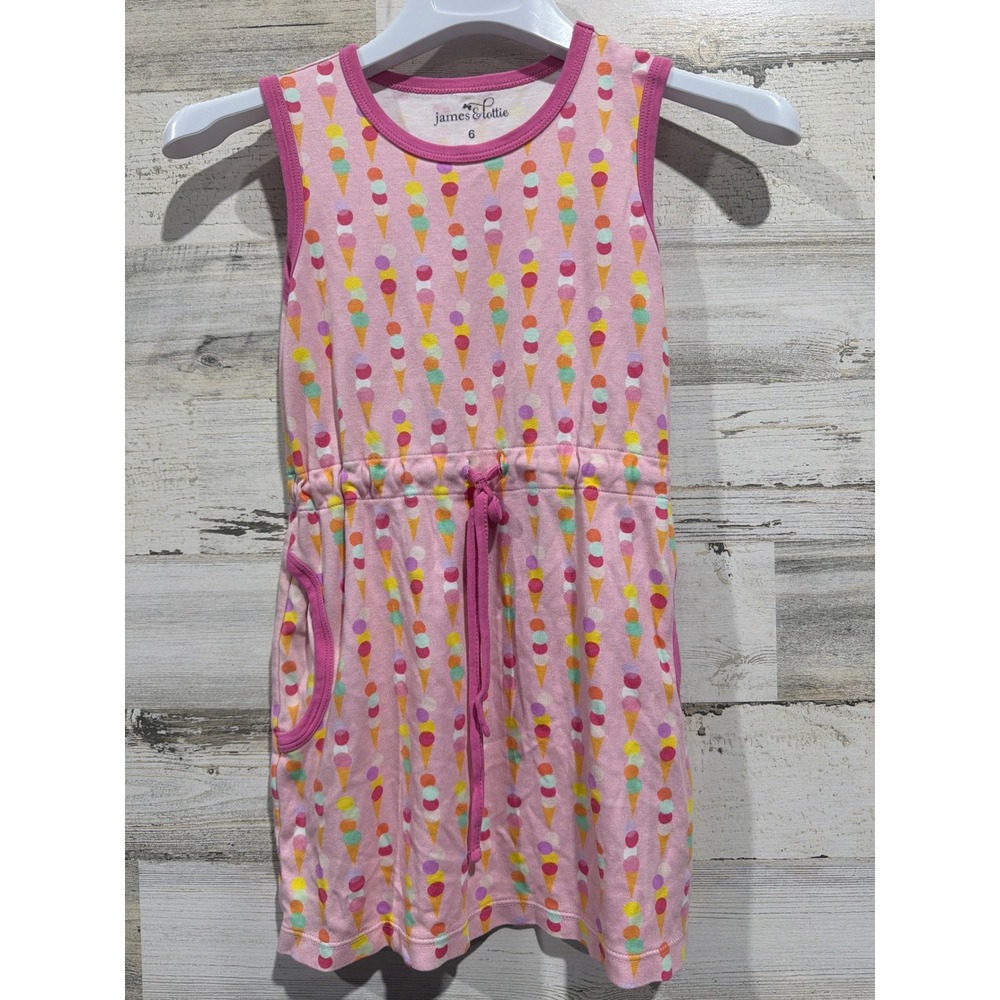 James and Lottie Dress Girls 6 Pink Ice Cream Pima Cotton Preppy EUC